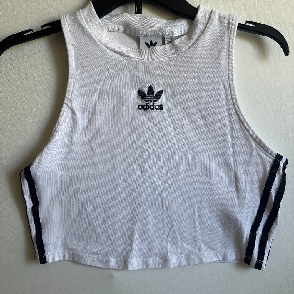 Adidas Originals White Trefoil Cropped Tank Top
